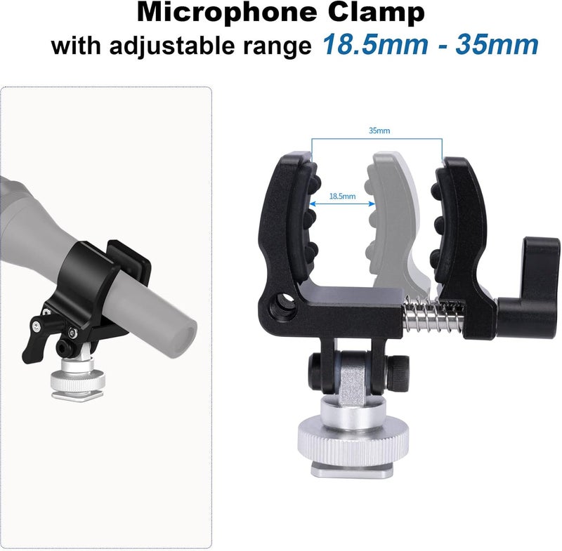 NICEYRIG Shock-proof Shotgun Microphone Holder with 18.5-35 mm Adjustable Clamp, Microphone LED Flashlight Aluminum Holder for Camera, Cage Rig, Tripod - 549 - Image 4